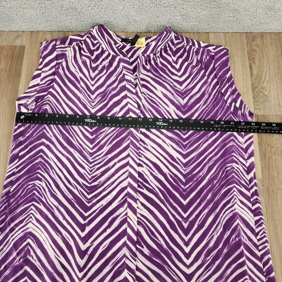 BCBGMAXAZRIA Tosha Women's Medium Purple/White Silk Chevron Button Up Mini Dress - Picture 9 of 13